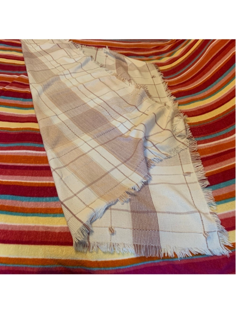 Woven Plaid Throw Blanket beige tan